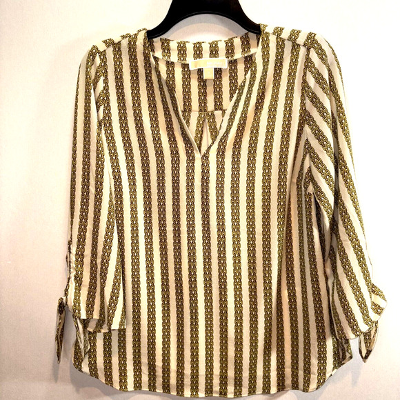 Michael Kors Long Sleeve Gold Chain Design Tunic Blouse Size Medium Quiet Luxe - Picture 1 of 4